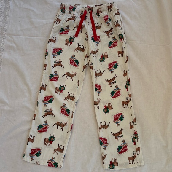 100% Cotton Flannel Old Navy White Christmas Reindeer Print Wide Leg PJ Pants - Picture 1 of 4